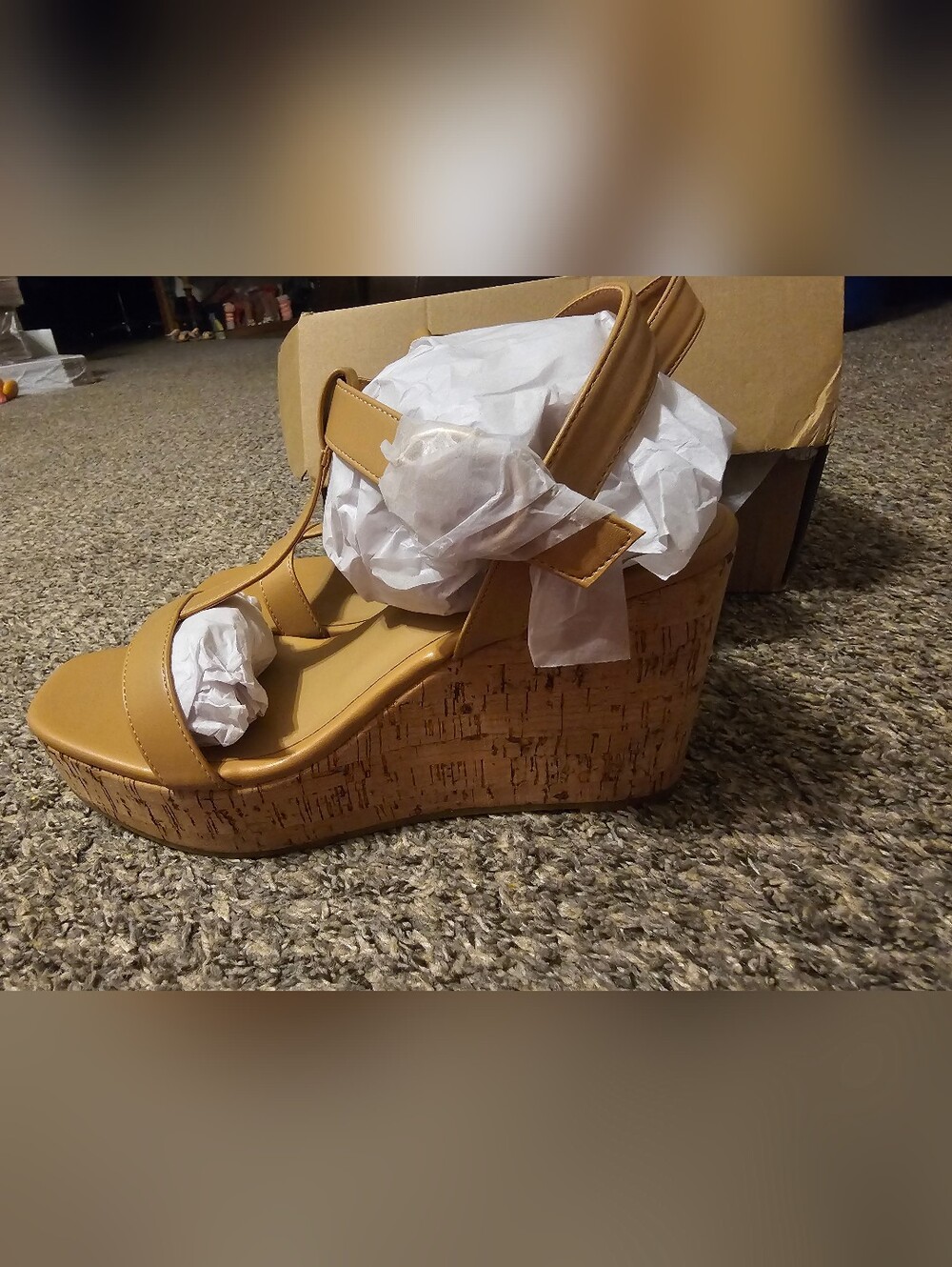Women's Tan Cork Wedge Sandals